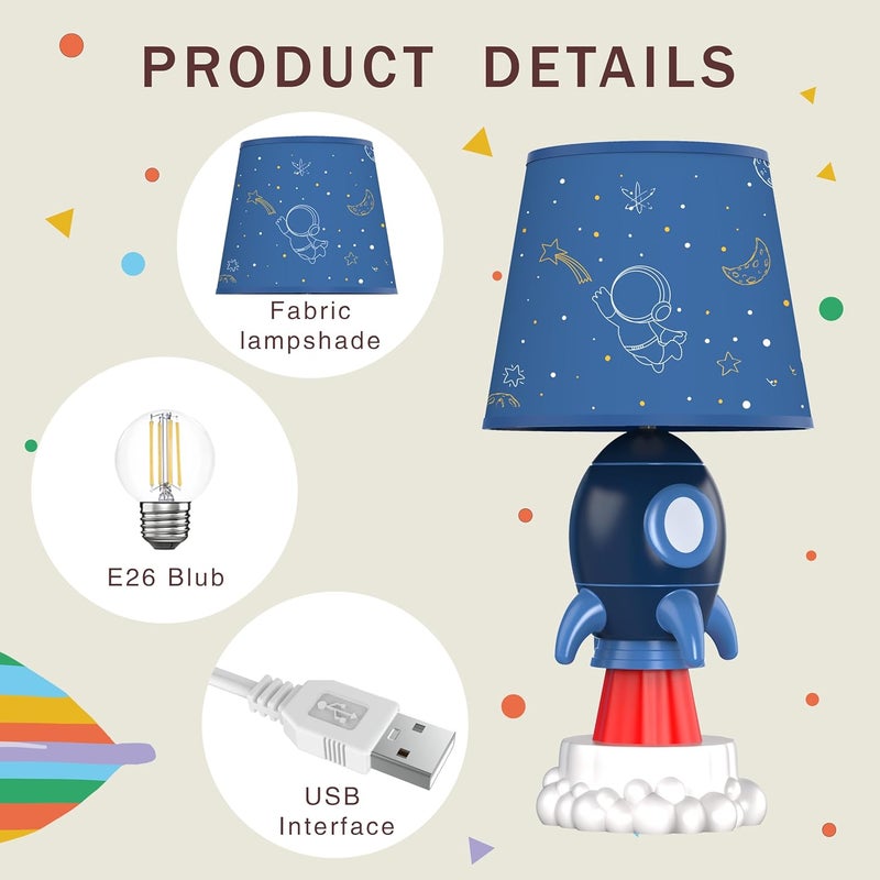 SUREYOND Rocket Lamp,Kids Lamp,Space lamp with E26 LED Blub & Shade,Space Decor for Boys Room,Apply to Space Themed Bedroom Decor(Blue) - Image 4